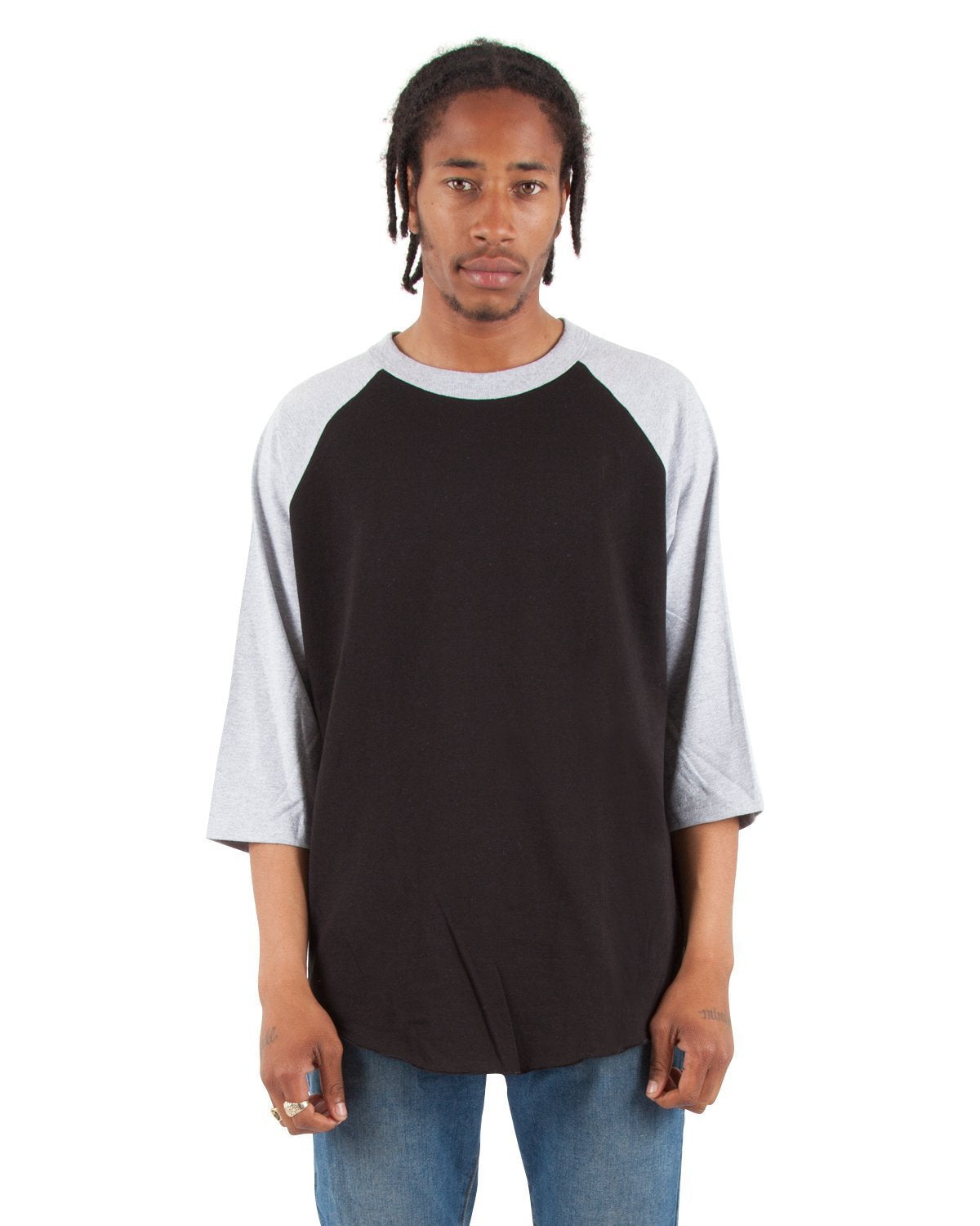6.0 oz Raglan - Standard Sizes XL / Black and Heather Grey