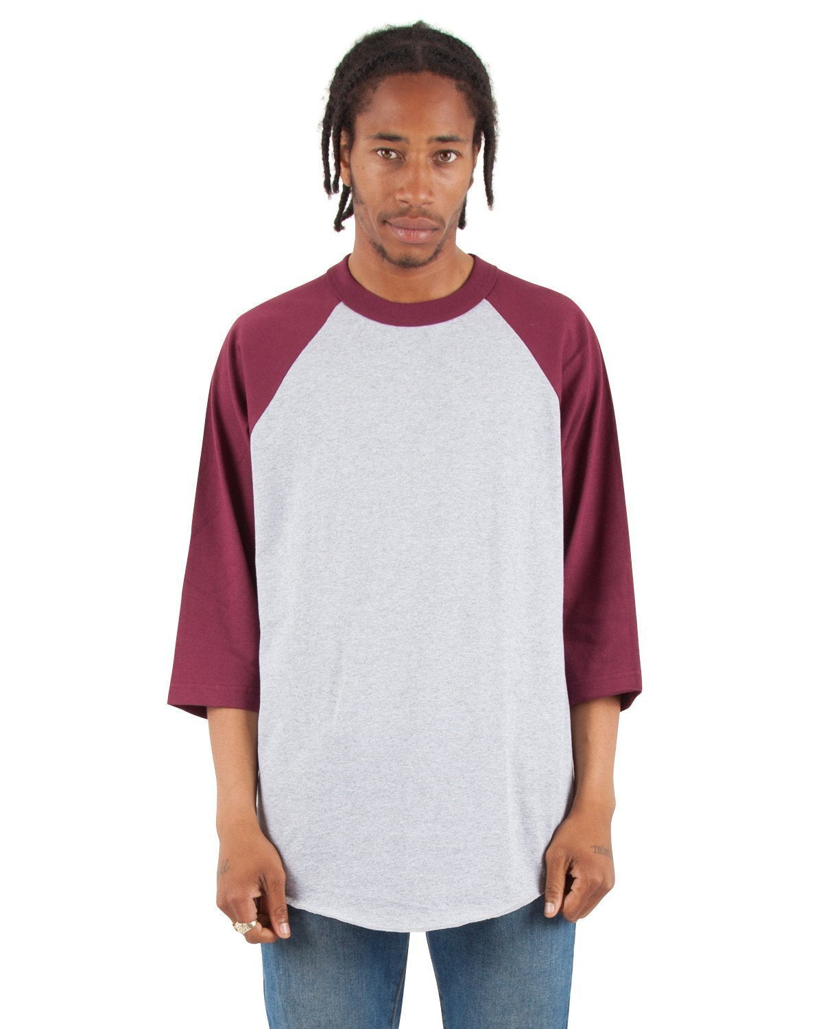 6.0 oz Raglan - Standard Sizes XL / Heather Grey and Burgundy