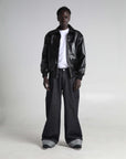 PU Leather Collared Varsity Jacket