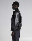 PU Leather Collared Varsity Jacket